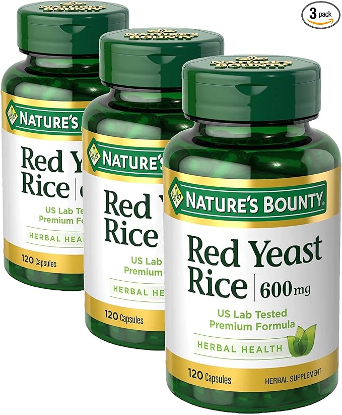 Nature's Bounty Red Yeast Rice Pills and Herbal Health Supplement, Dietary Additive, 600mg, 120 Capsules (Pack of 3)