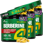 3-Pack Berberine Supplement - Triple Strength GLP-1 Activator w/Goldenseal, Apple Cider Vinegar, Green Tea Extract - Goldenseal Supplements, Digestive Health, Support Heart, Immune System, 180 Caps