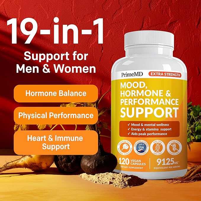 PrimeMD 19-in-1 Extra Strength Peruvian Maca Root Capsules - 9125 mg Ashwagandha Supplements with Fenugreek and Ginseng for Mood, Hormone and Performance Support (120 ct) (2-Pack)