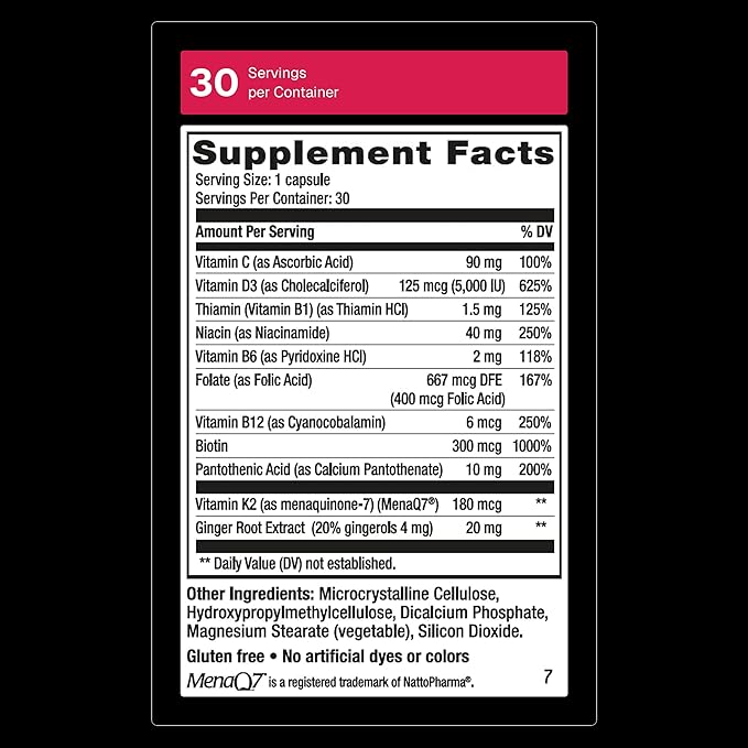 Weider Artery Health - Artery Flexibility & Heart Health - with Vitamin K2, D3 & Ginger - Bone & Immune Support* - Gluten Free & Vegan - 30 Veggie Capsules