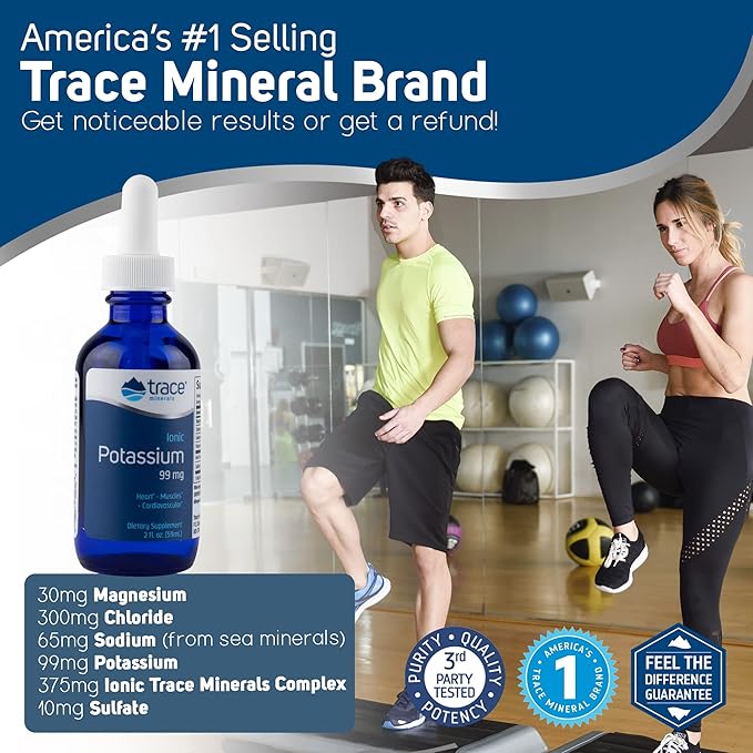 Trace Minerals Ionic Potassium - Liquid Potassium Supplement for Healthy Brain & Muscle Function - Nerve Support - Easy Absorption - Vegan - Non-GMO - Unflavored - 2 fl oz (32 Servings)