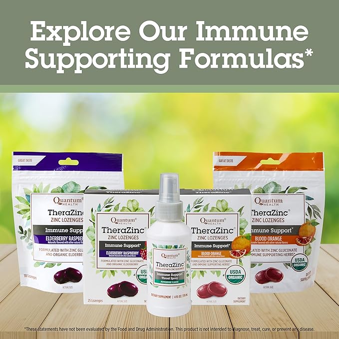 Quantum Health TheraZinc Organic Zinc Lozenges Elderberry Sambucus Raspberry & Honey Immune Support for Adults & Kids 12+ Naturally Flavored Fast Relief with No Aftertaste -18 Count (Package may vary)