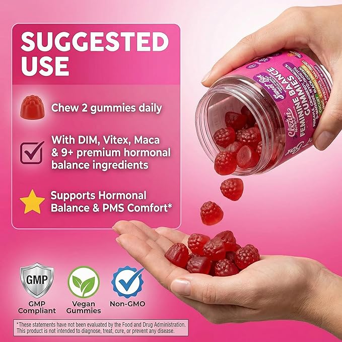 Clean Nutra Feminine Balance Gummies for Women Pineapple VaginalProbiotics pH Balance Cranberry D Mannose Supplement Inositol Black Cohosh Evening Primrose Garlic Vitex GLA Prebiotics Folate 60ct