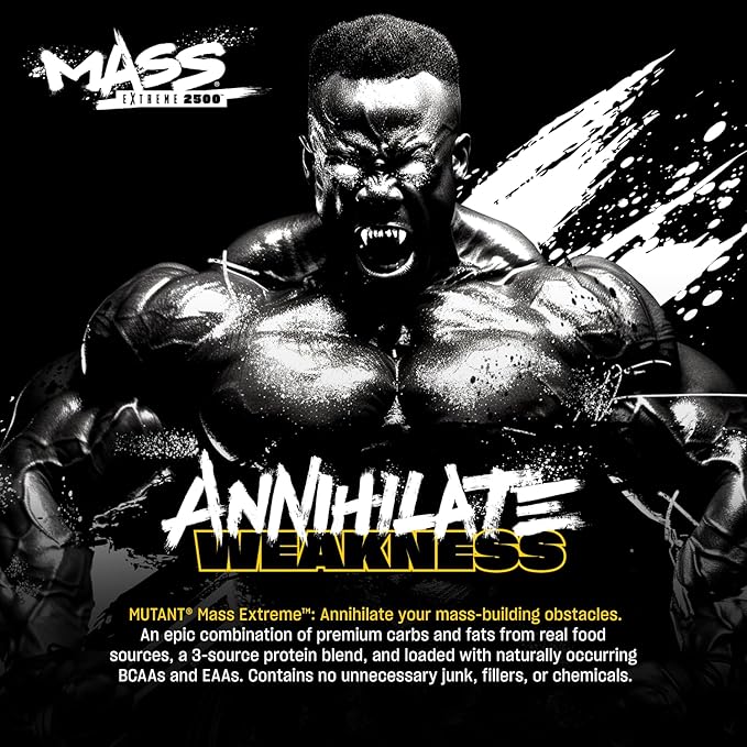 Mutant Mass Extreme 2500 - High Calorie Mass Gainer Whey Protein Powder with Whole Food Carbs - Muscle Building & Weight Gain for Extreme Hard Gainers - Triple Chocolate 6 lbs