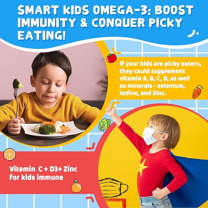 Nextdia Omega 3 (EPA/DHA) Filled Gummies for Kids with Multivitamin, Calcium + D3 + K2 + Zinc, Plus Vitamin A B1 B2 B12 C, Selenium, Iodine for Brain, Eye, Bone, Energy, No Fish Taste, 2 Pack