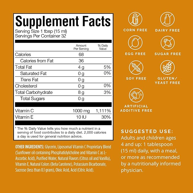 BRAINMD Dr Amen Neuro-C, Citrus Vanilla - 16 fl oz - 1000 mg Liposomal Vitamin C - Advanced Brain & Immune Defense - Gluten Free - 32 Servings