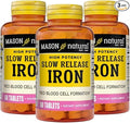 Mason Natural Slow,Release Iron (Ferrous Sulfate) 50 mg Tablets, 180 Day Supply, High Potency Supplement, Gentle on Stomach, 3 Pack