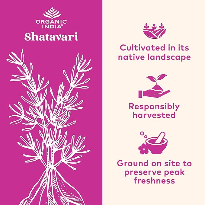 ORGANIC INDIA Shatavari Herbal Supplement - Supports Hormonal Balance, Immune and Inflammatory Response, Vegan, Gluten-Free, USDA Organic, Supports Reproductive Health - 90 Capsules