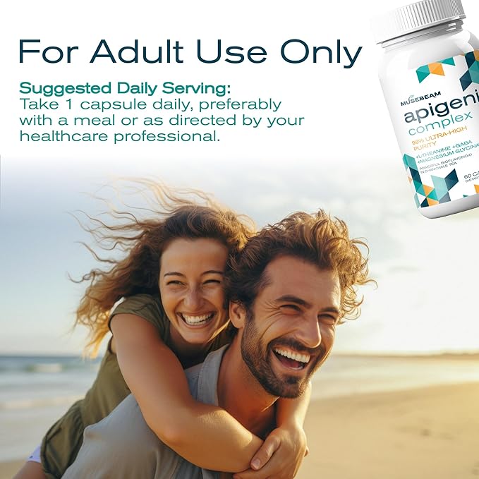 Apigenin Supplement for Rest and Relaxation Support - 50mg Apigenin per Capsule with Magnesium Glycinate 275mg L-Theanine 100mg GABA 100mg - 98% Ultra-High Purity
