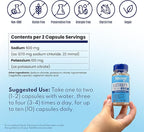 Vitassium Electrolyte Capsules, Electrolytes for The Management of POTS and High Sodium Diets (500mg Sodium - 100mg Potassium), Unflavored, 100 Salt Pills (Size 0)