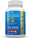 Energy Boosting Vitamin B12 Sublingual | Quick Dissolve Vegan B-12 with Methylcobalamin for Metabolic & Brain Support, 120 Fruit Punch Tablets