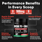 Sugar Free 7g BCAA + EAA Powder | Supports Muscle Recovery, Growth, Strength & Endurance – 9 Essential Amino Acids with L-Glutamine, Caffeine, Vitamin & Electrolyte for Energy & Hydration, Gluten Free