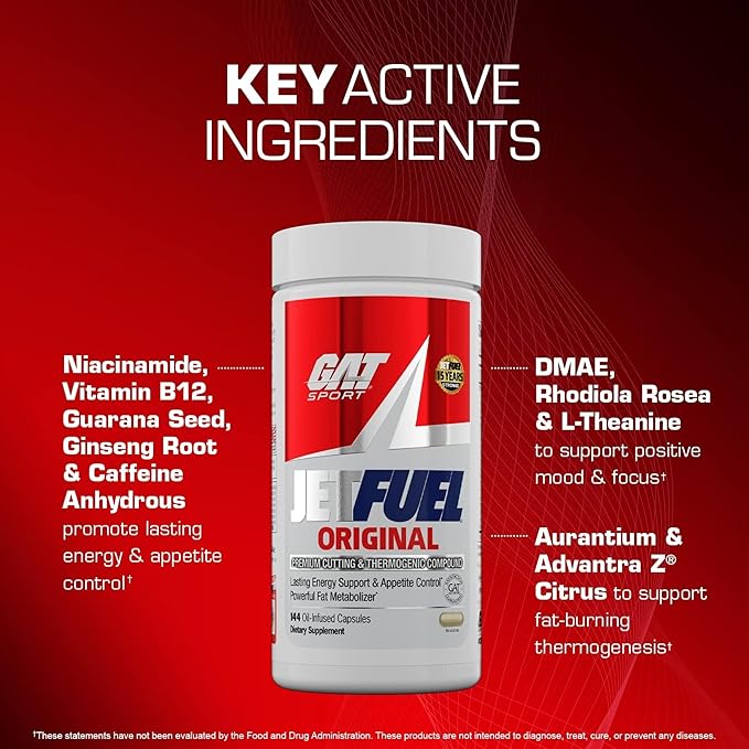 GAT SPORT JetFuel Original - Weight Loss Supplement, Energy Booster, Fat Burner, Appetite Suppressant (144 Capsules)