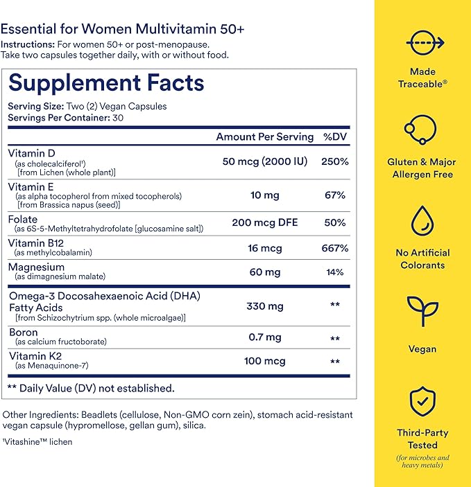 Ritual Women’s 50+ Daily Multivitamin - Key Essential Vitamins and Minerals to Support Menopause, Energy, Heart, Bone, Brain Health* - Including Folate, DHA - Vegan - Mint - 60 Capsules - 30 Servings