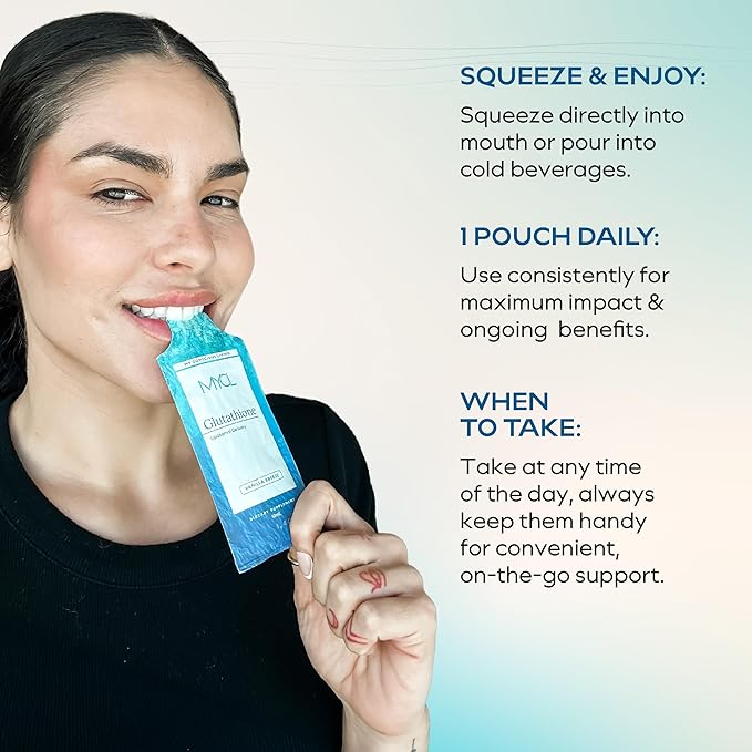 MYCL Liposomal Glutathione Supplement Squeeze Packs – Vitamin E and MCT Oil – Skin, Hair and Nail Health– High Absorption - Vanilla Almond – 30 Single-Serve Packets
