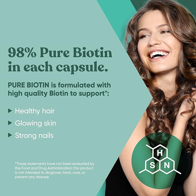 Biotin 5000 mcg Hair Skin Nails Supplement – High-Potency Hair Growth Vitamins for Women & Men – Provide Powerful Support for Healthy Hair, Stronger Nails and Glowing Skin – 120 Vegan Soft Capsules