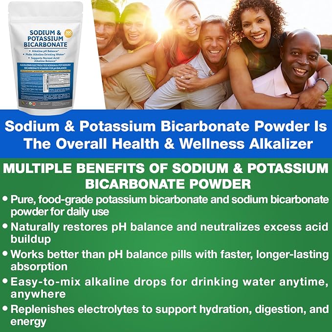 Sodium Bicarbonate Powder & Potassium Bicarbonate Powder pH Balance Supplement. Make Gallons of Alkaline Water Drops for Acid/Alkaline pH Balance, Stomach Immune Performance. Alkaline Drinking Water