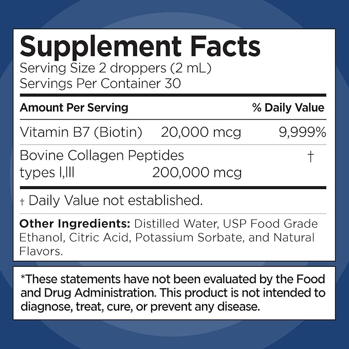 Liquid Collagen and Biotin, 2 Fl. Oz, Ultra-Strength Collagen Supplements for Women, Keto Friendly Biotin for Hair Growth Women, Nails, & Skin Vitamins B7 Collageno Peptides – Vanilla Flavor - 2 Pack