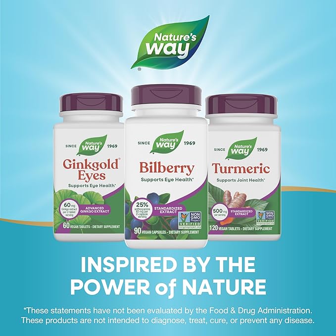 Nature's Way Bilberry Premium Extract, Supports Eye Health*, Eye Health Supplement for Adults with Black Elderberry*, Bilberry Supplement, Gluten Free, Vegan, 90 Capsules (Packaging May Vary)