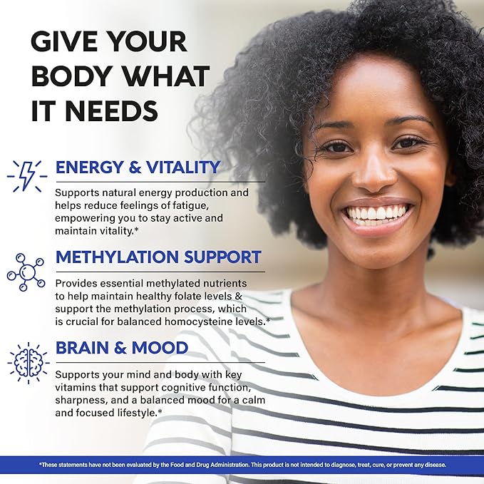 Methylated Multivitamin - B2, B6, 5-MTHF & B12 | Antioxidants C & E | Vitamin D3 & K2 - for Men & Women - 9-in-1 MTHFR Supplement with TMG - Energy, Brain & Mood - Vegan - Made in USA - 120 Capsules