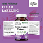 Wild & Organic Grape Seed Extract Capsules - Antioxidant Support - Grapeseed Extract 400 mg - 95% Polyphenols - 120 Vegan Capsules - 4 Month Supply - Non-GMO