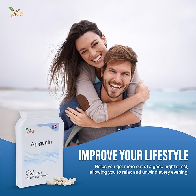 Ved Apigenin 50mg, Optimal Dose for Sleep & Relaxation Support, Grapefruit Source, 90 Vegan Capsules,(3 Months Supply)