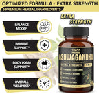 5in1 Premium Ashwagandha Capsules - Added Turmeric, Rhodiola Rosea, Ginger, Black Pepper - 180 Caps for 6 Months
