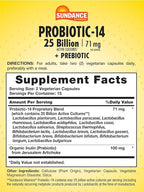 Sundance Probiotic-14 | 25 Billion Cultures | 30 Capsules | with Prebiotics | Vegetarian, Non-GMO, and Gluten Free Supplement