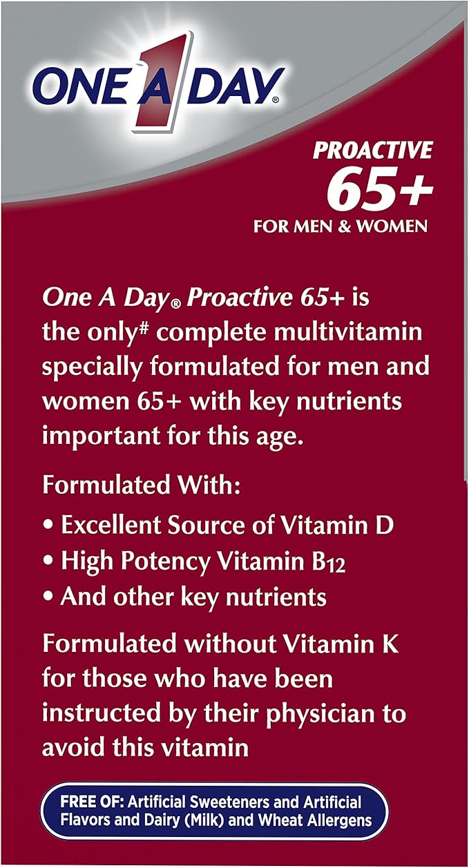 ONE A DAY Proactive 65+, Mens & Womens Multivitamin, Supplement with Vitamin_A, Vitamin_C, Vitamin_D, and Zinc for Immune Health Support*, Calcium, Folic Acid & More, Tablet, 150 Count (Pack of 2)