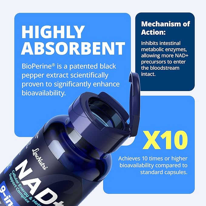 NAD+ Supplements for Women NMN+NR Super Absorption, with BioPerine - Resveratrol - TMG - Green Tea - CoQ10 - Quercetin - PQQ, Deep Antioxidant Helps Promote Healthy Aging, 60 Capsules