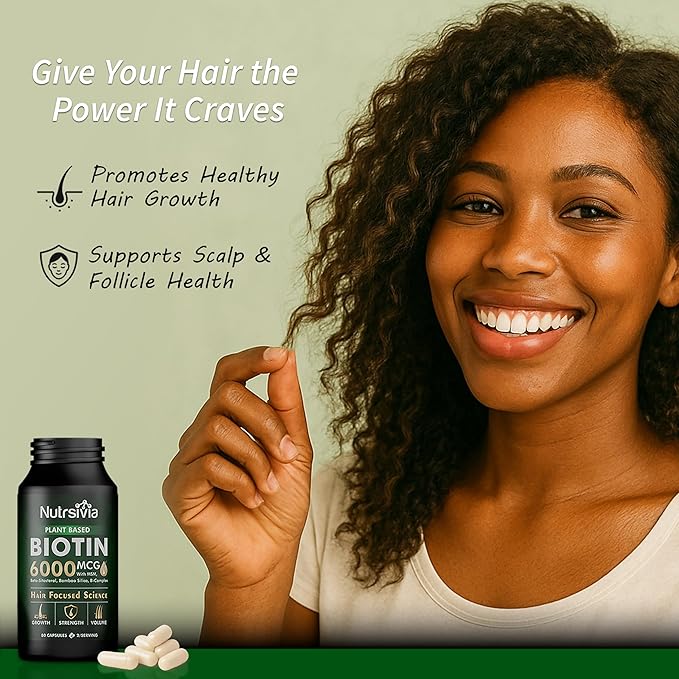Biotin 6000mcg Hair Growth Supplement with MSM& Bamboo Silica - Hair, Skin & Nail Support for Women & Men, 80 Capsules.