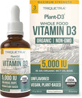 Plant-D3 Organic Vitamin D3 5000 IU - Vegan, Max Strength Sublingual Liquid D3 Drops - 200% Higher Absorption - 100% Plant-Based Cholecalciferol Form - Adjustable Dosing for All Ages (1oz Liquid)