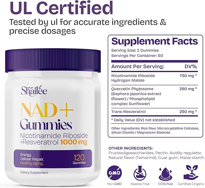 NAD Supplements for Women with Resveratrol, 1000mg Liposomal Nicotinamide Riboside with Quercetin, NMN Supplement Alternative Supports Cellular Energy & Repair, 120 NAD Gummies for Brain Boost
