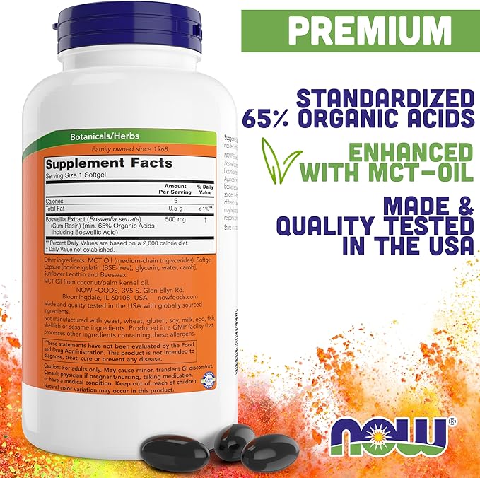 Now Boswellia Extract 500 mg, 200 Softgels (Pack of 2) - Standardized Extract Supplement