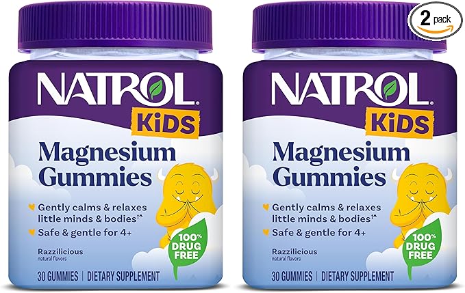 Natrol Kids Magnesium Citrate Gummies, Gently Calm & Relax Little Minds and Bodies, Plus Support Healthy Muscle Relaxation and Function, 30 Razzilicious Gummies, Up to a 30 Day Supply, (Pack of 2)