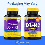 InnovixLabs Vitamin D3 K2-5000 IU Vitamin D3 Plus 600 mcg Vitamin K2 MK4 and MK7 for Max Calcium Absorption, Supports Bone, Immune, Heart Health, 3rd Party Tested, Gluten Free, 60 Softgels
