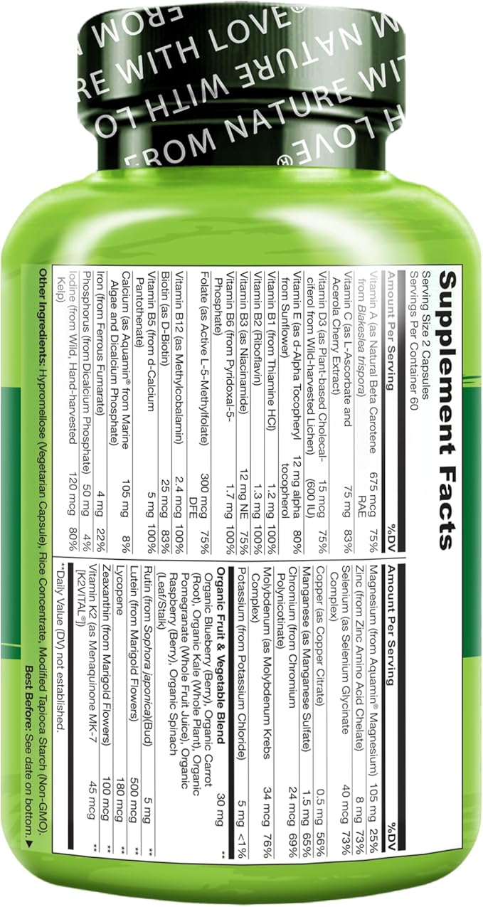 NATURELO Multivitamins for Teenage Girls/Boys, 120 Capsules, Whole Food Multivitamin with Minerals, Non-GMO, Vegetarian