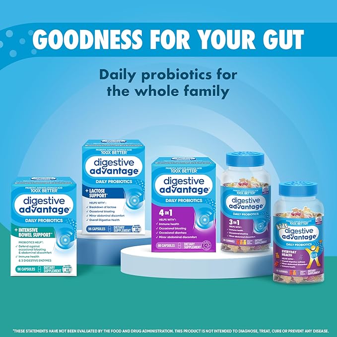 IBS Daily Probiotic Capsules for Digestive Health & Gut Health, Digestive Advantage Probiotics For Men and Women (96 count box) - Digestible Enzymes