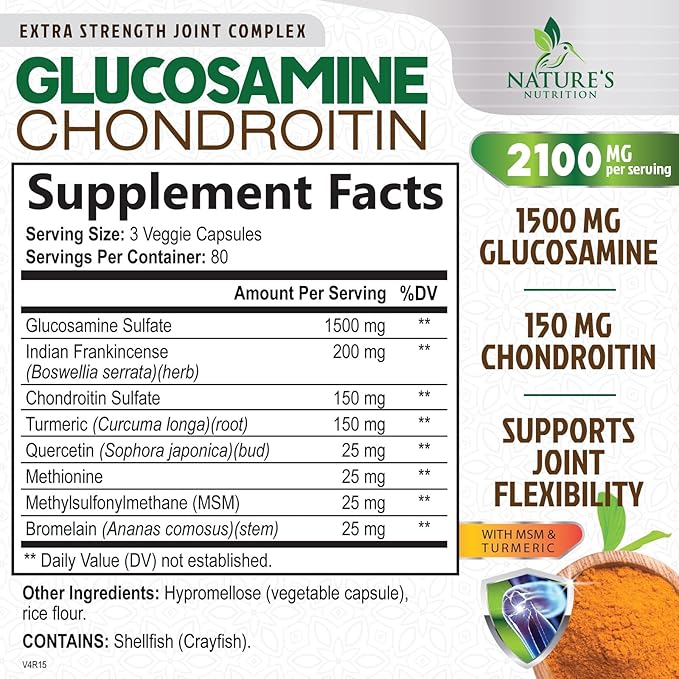 Glucosamine Chondroitin MSM - Joint Support Supplement for Joint Mobility, Comfort and Cartilage Support For Men and Women - Glucosamine Complex Supplements with Turmeric & Boswellia - 240 Capsules