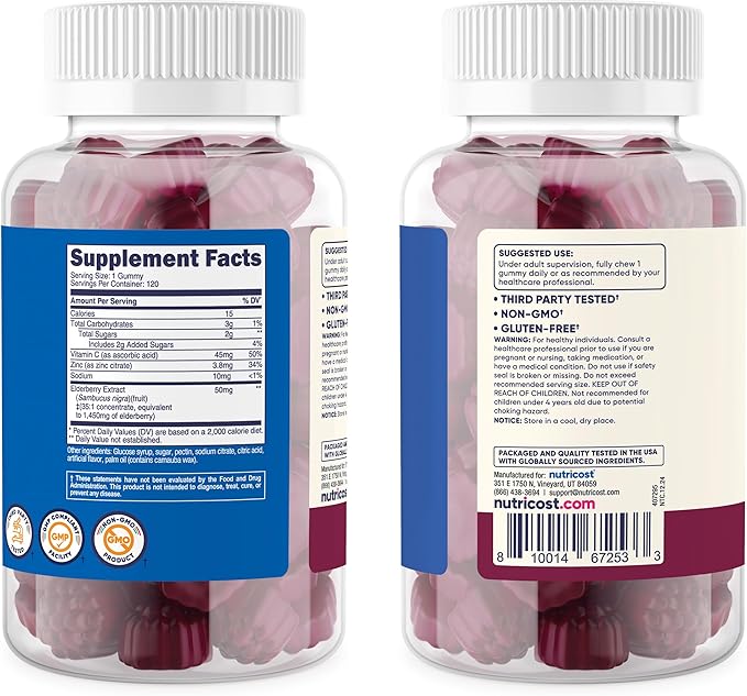 Nutricost Kids Elderberry Gummies (50mg) with Zinc & Vitamin C 120 Gummies - Gluten Free, No Corn Syrup