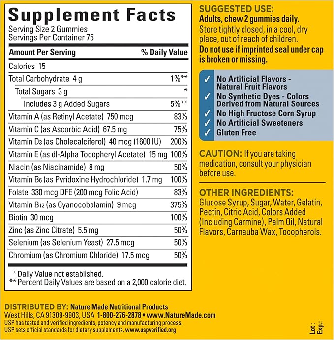 Nature Made Multi for Him, Mens Multivitamins Gummies, Energy Metabolism Support, Multivitamin for Men, 150 Gummy Vitamins and Minerals, 75 Day Supply