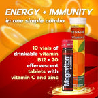 Vitamin B12 Methylcobalamin Liquid Forte 10 Drinkable Vials + Kenashi Vitamin C Effervescent Tablets with Zinc 1000mg Orange Flavor | Vitamin B12 Liquid Energy Boost