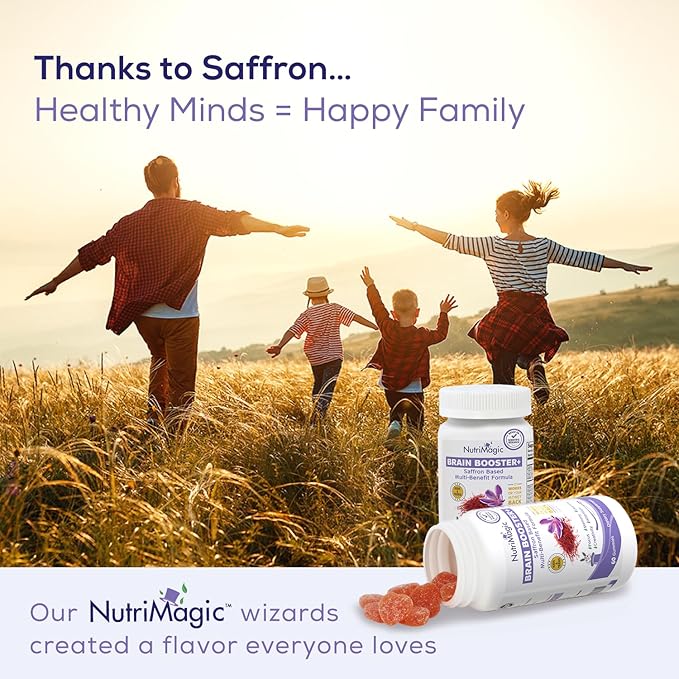 NutriMagic Kids Brain Booster+ 30mg Pure Saffron Extract Gummies & Multivitamin D3, B6, B12, Zinc, Supports Kids Brain Health, Focus, Memory, Attention, Mood Balance, Non-GMO Supplement, 30x Servings