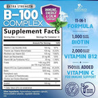 B Complex Vitamins Capsules - Super Complete B-100 Complex with Vitamin B12 B6 C Biotin Folate & Folic Acid for Immune & Energy Support - Supplement for Heart, Brain, & Nerve Support - 60 Capsules
