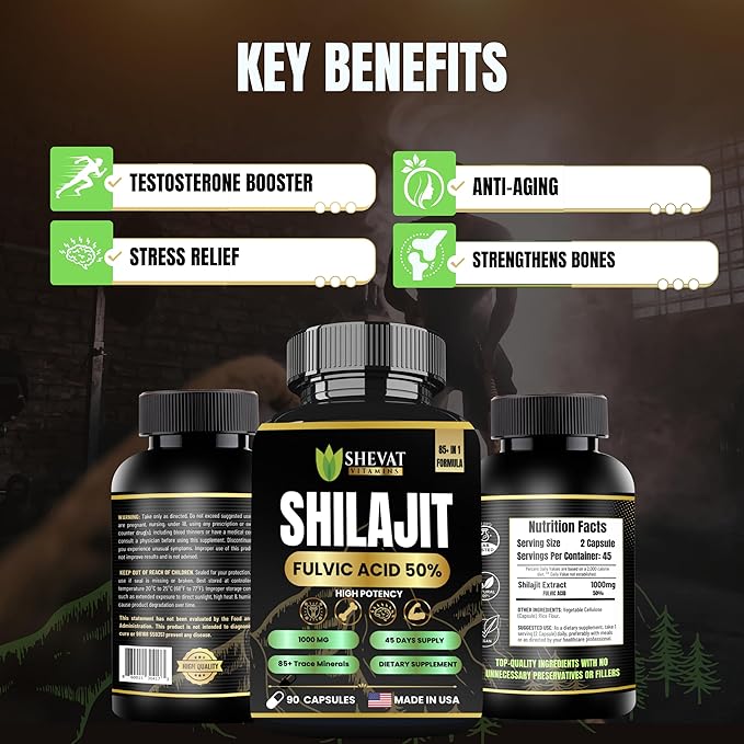 90 Shilajit Capsules for Men & Women 22000mg with 50% shilajit Fulvic acid organic Himalayan Natural Shilajit for Men Pure Shilajit Extract 85+Trace Mineral Supplements for Women Energy Boost-USA Made