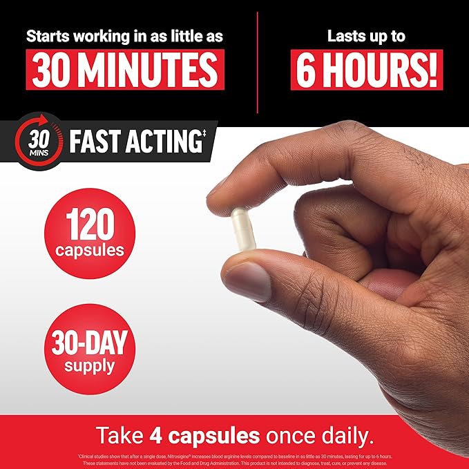 Force Factor Nitric Oxide Booster, Fast-Acting Formula with L-Arginine, Boosts Nitric Oxide Levels, Maximize Muscle Pumps, Enhance Endurance, Improve Circulation, 120 Capsules