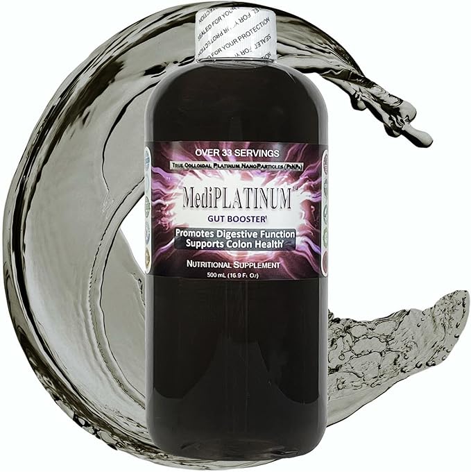 MediPLATINUM Gut Booster True Colloidal Platinum PtNP Nutritional Supplement - 500 mL (16.9 Fl Oz) in Clear BPA-Free Plastic Bottle