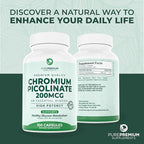PurePremium Chromium Picolinate 200mcg - High Potency Chromium Supplements - Essential Mineral Health Support for Men/Women - Gluten-Free - 3 Months Supply - 100 Capsules