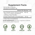 Saw Palmetto Supplement with Pumpkin Seed, 300 Capsules | Promotes Prostate Health | DHT Blocker | Hair Growth Vitamins, Maintain Normal Urinary Frequency