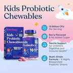 LOVEBUG Probiotics for Kids – Probiotic Chewables with Prebiotic Fiber for Age 4+,Daily Children's Gut Health & Digestive Support Supplement, Sugar-Free Berry Flavor, 30 Count